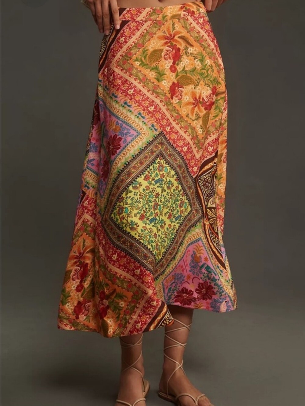 Farm Rio Mixed Scarves Midi Skirt